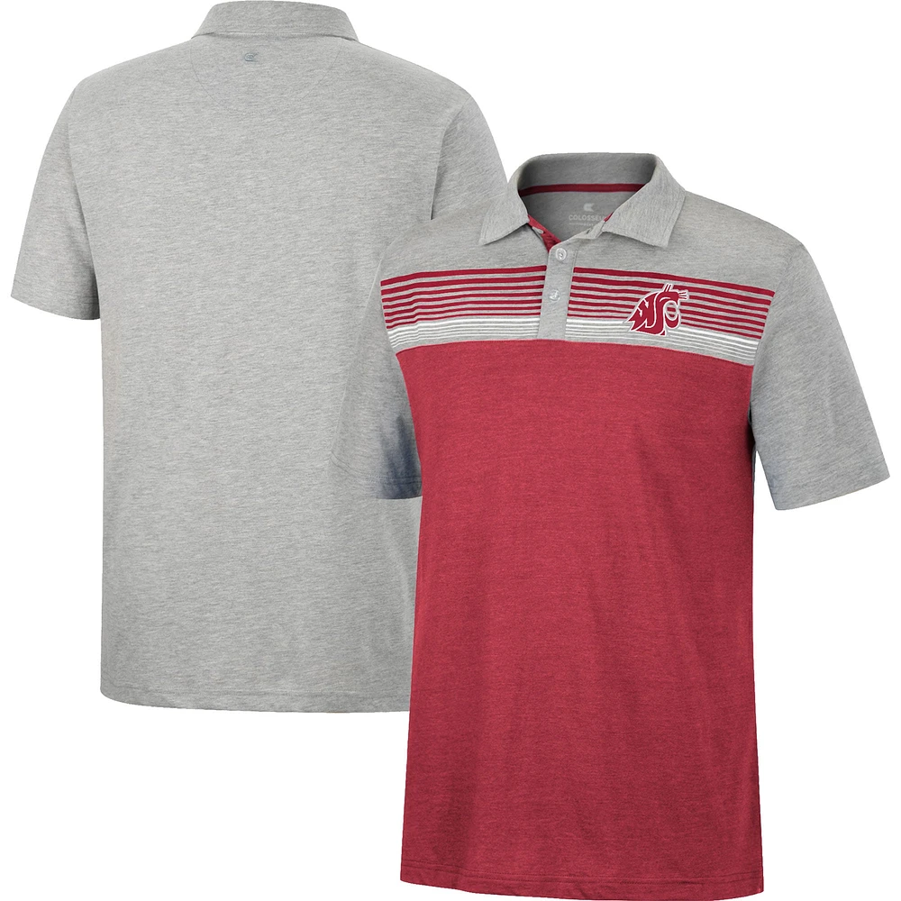 Men's Colosseum Crimson/Heather Gray Washington State Cougars Caddie Lightweight Polo