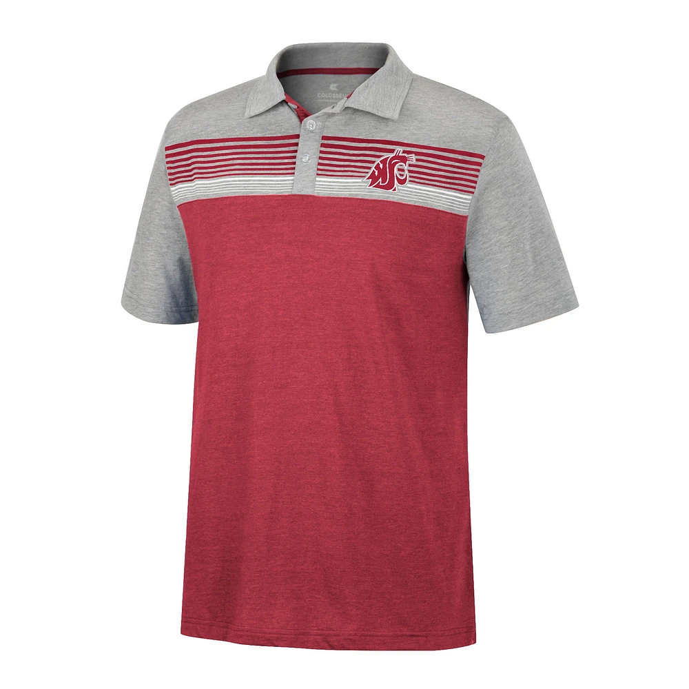 Men's Colosseum Crimson/Heather Gray Washington State Cougars Caddie Lightweight Polo