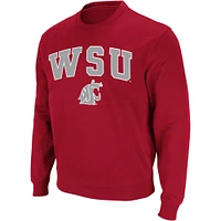 Men's Colosseum Crimson Washington State Cougars Arch & Logo Crew Neck Sweatshirt