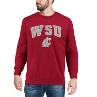 Men's Colosseum Crimson Washington State Cougars Arch & Logo Crew Neck Sweatshirt