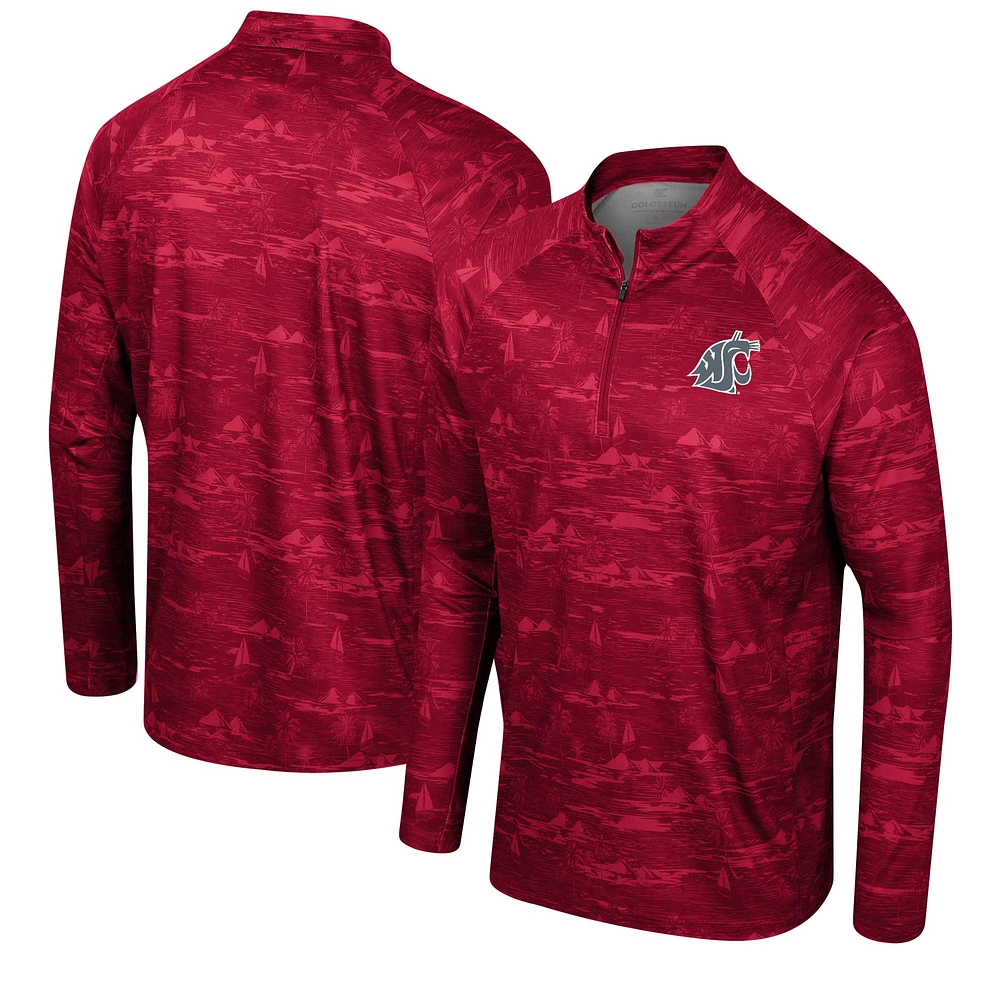 Veste à quart de zip Colosseum Crimson Washington State Cougars Carson Raglan pour hommes