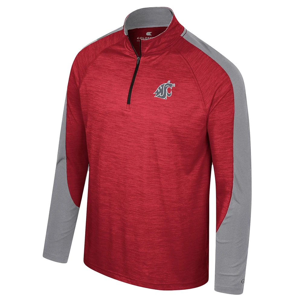 Men's Colosseum Crimson Washington State Cougars Langmore Raglan Quarter-Zip Top