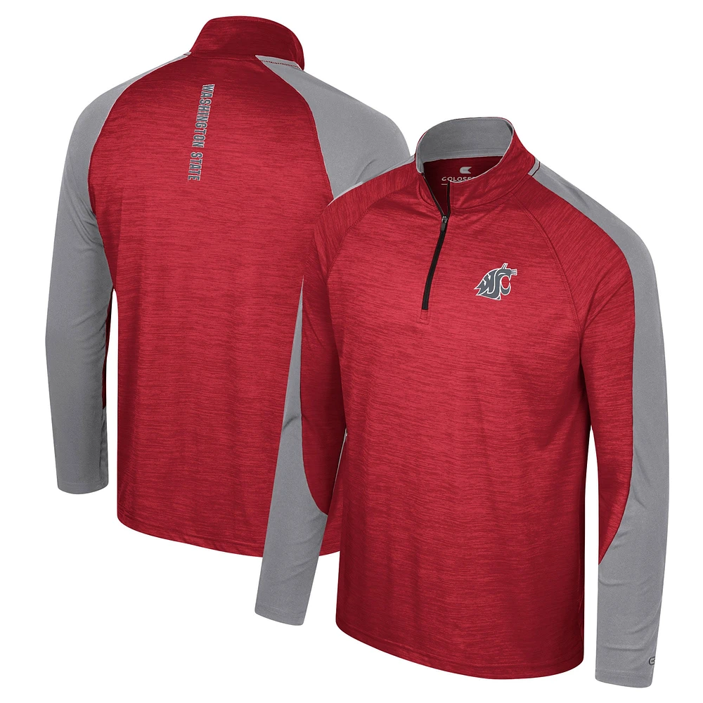 Men's Colosseum Crimson Washington State Cougars Langmore Raglan Quarter-Zip Top