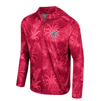 Men's Colosseum Crimson Washington State Cougars Palms Printed Lightweight Quarter-Zip Hooded Top