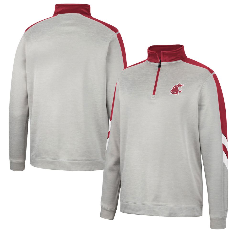 Men's Colosseum Gray/Crimson Washington State Cougars Bushwood Fleece Quarter-Zip Jacket