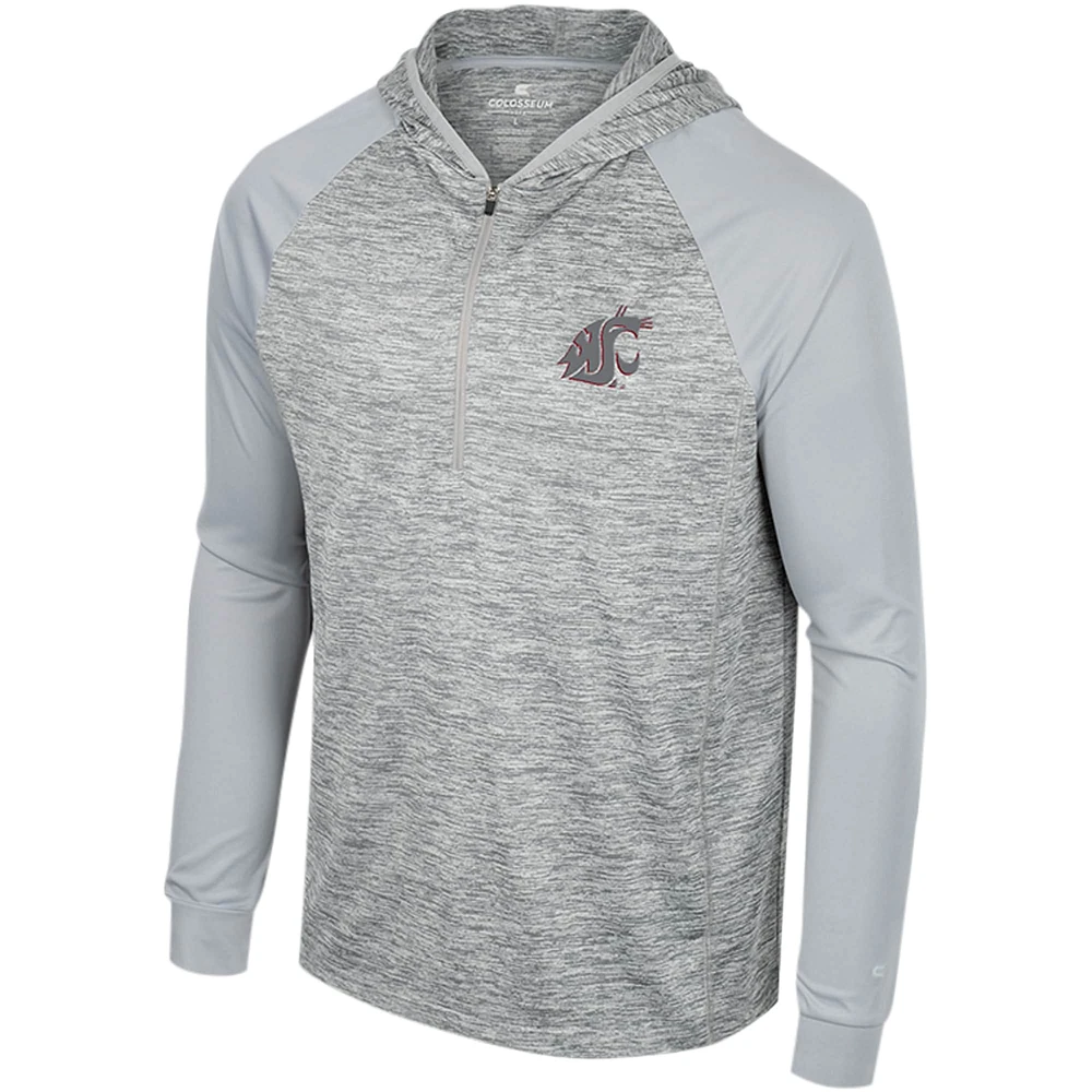 Men's Colosseum Gray Washington State Cougars Cybernetic Raglan Quarter-Zip Hooded Top