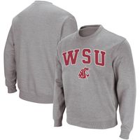 Men's Colosseum Heather Gray Washington State Cougars Arch & Logo Crew Neck Sweatshirt