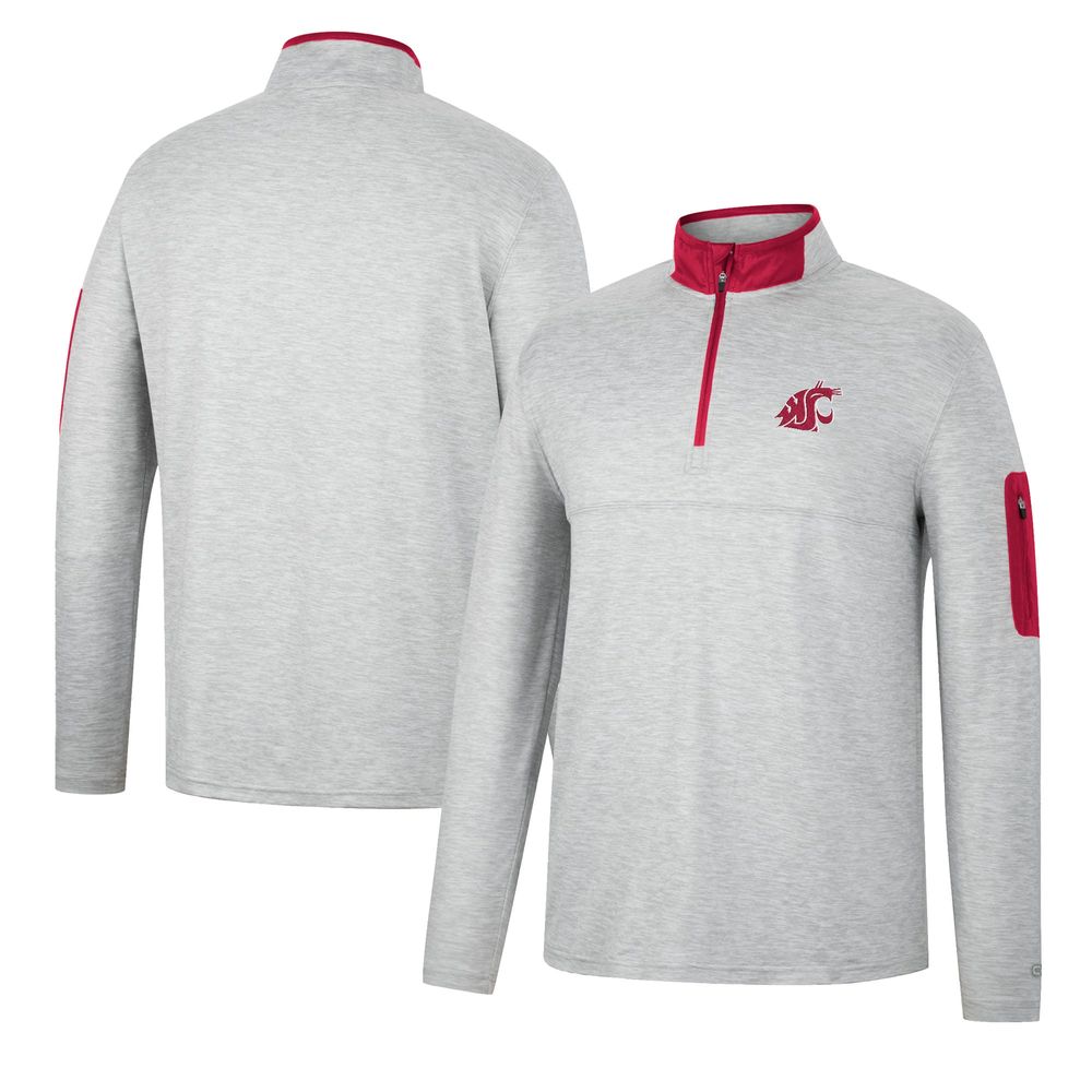 Men's Colosseum Heathered Gray/Crimson Washington State Cougars Country Club Windshirt Quarter-Zip Jacket