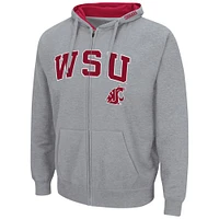 Men's Colosseum Heathered Gray Washington State Cougars Arch & Logo 3.0 Full-Zip Hoodie