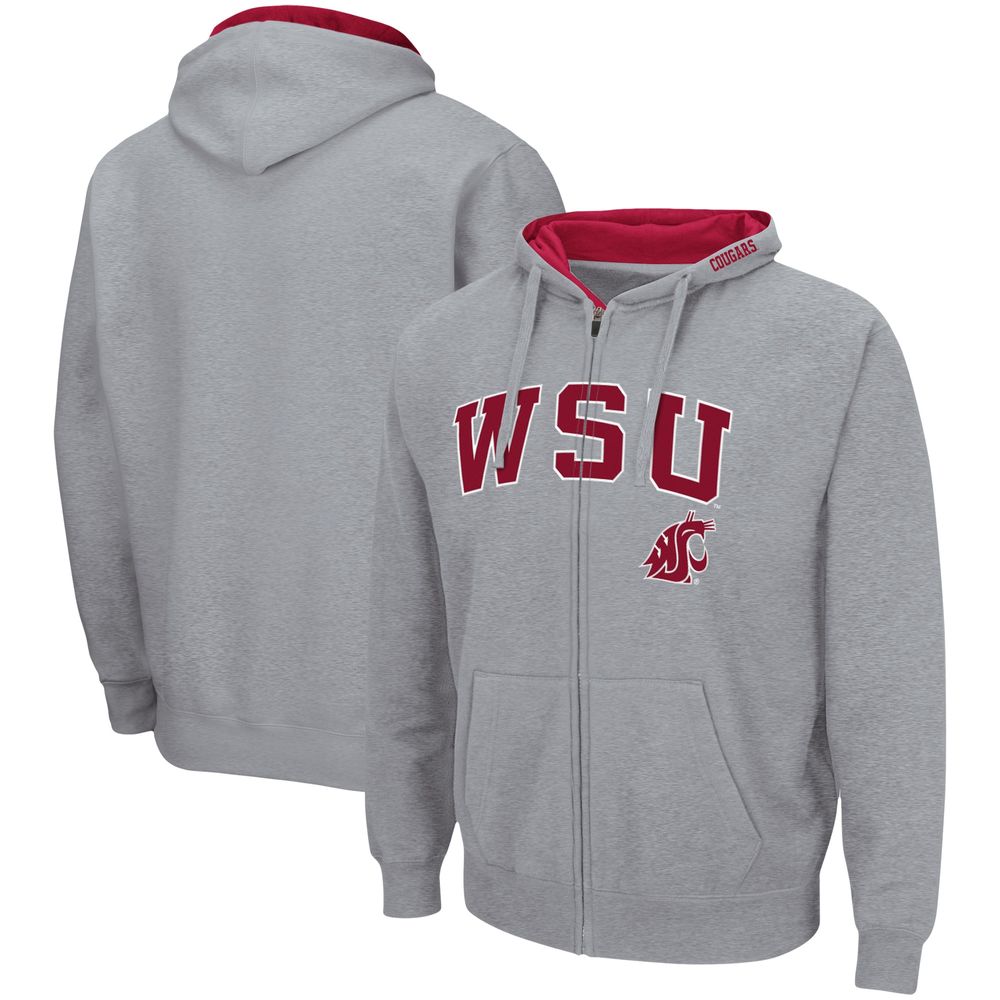 Men's Colosseum Heathered Gray Washington State Cougars Arch & Logo 3.0 Full-Zip Hoodie