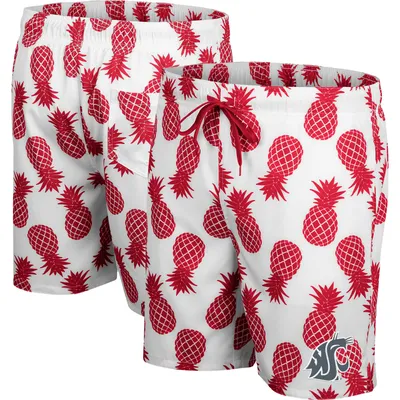 Washington State Cougars Colosseum Pineapple Swim Shorts - White/Crimson