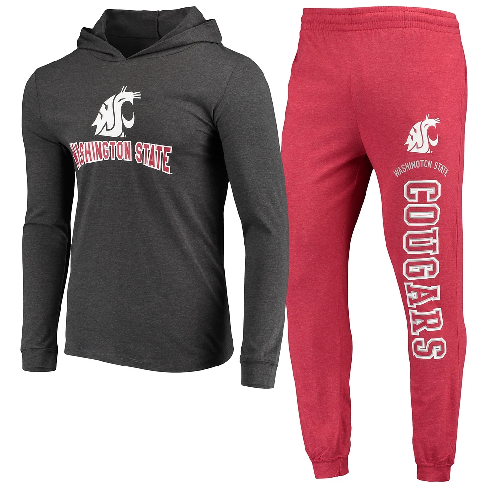 Ensemble pyjama à capuche et pantalon de jogging Concepts Sport pour hommes, cramoisi/anthracite chiné, Washington State Cougars Meter