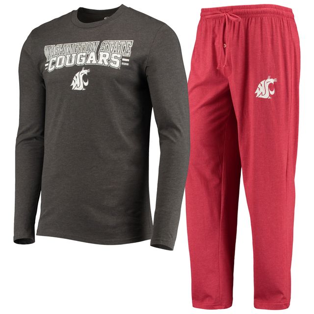 Concepts Sport Crimson/Heathered Charcoal Washington State Cougars Meter T-shirt à manches longues et pantalon Ensemble de nuit