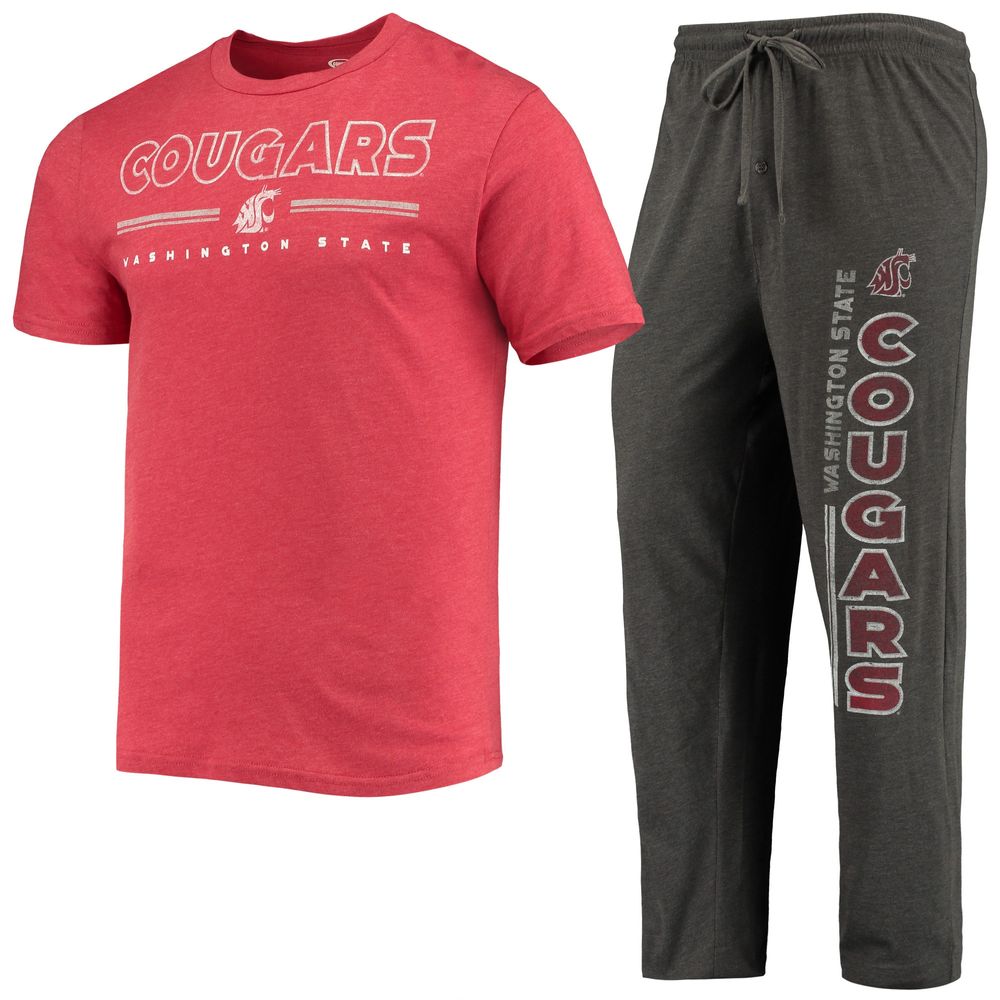 Men's Concepts Sport Heathered Charcoal/Crimson Washington State Cougars Meter T-Shirt & Pants Sleep Set