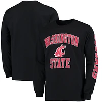 Men's Fanatics Black Washington State Cougars Distressed Arch Over Logo Long Sleeve Hit T-Shirt