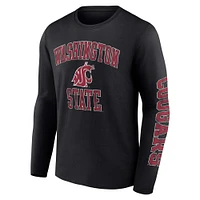 Men's Fanatics Black Washington State Cougars Distressed Arch Over Logo Long Sleeve T-Shirt