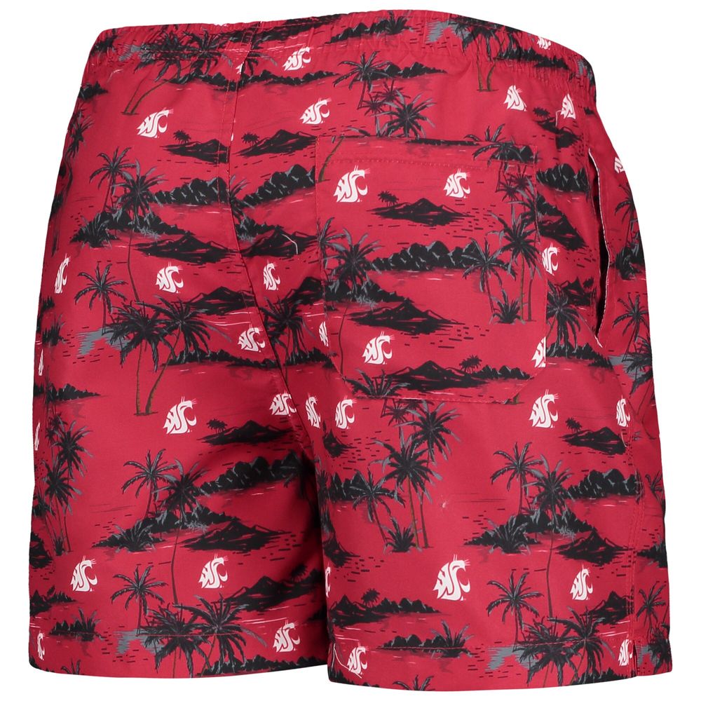 Men's FOCO Crimson Washington State Cougars Island Palm Swim Trunks