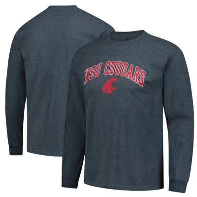T-shirt à manches longues pour homme, couleur anthracite chiné, avec logo des Cougars de l'État Washington