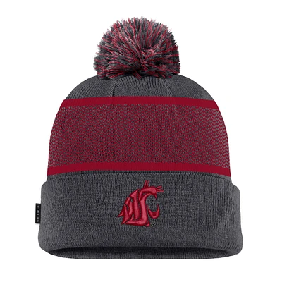 Men's Nike Anthracite Washington State Cougars 2024 Sideline Peak Cuffed Knit Hat with Pom