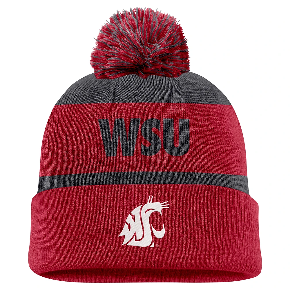 Bonnet en tricot à revers et pompon Nike pour homme, couleur anthracite/cramoisi, Washington State Cougars Peak Stripe