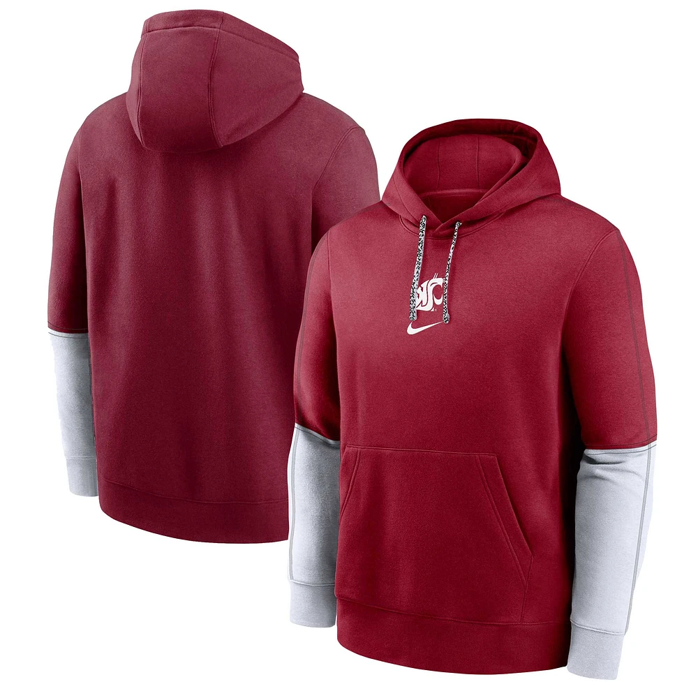 Men's Nike Crimson Washington State Cougars 2024 Sideline Club Fleece Pullover Hoodie