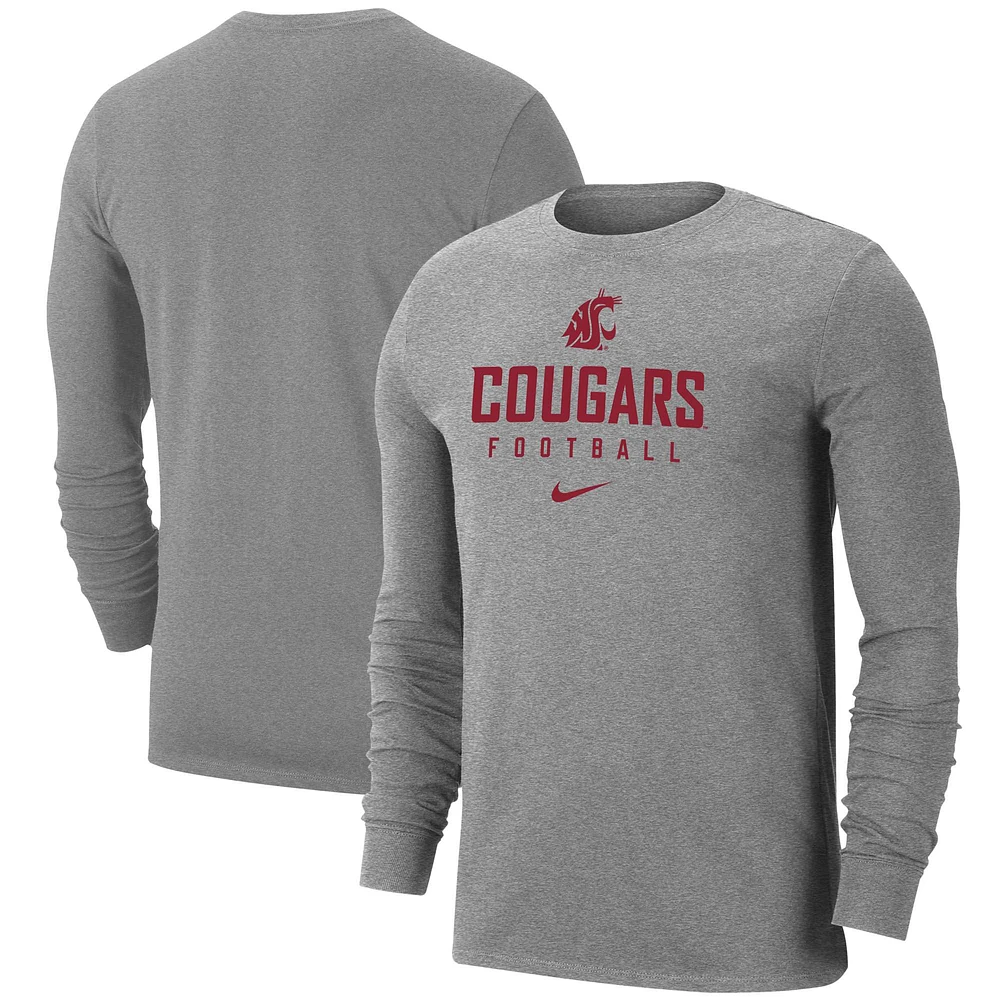 T-shirt à manches longues BCS Apparel pour hommes, gris chiné, Washington State Cougars Changeover Performance