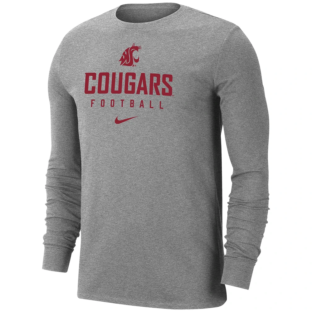 T-shirt à manches longues BCS Apparel pour hommes, gris chiné, Washington State Cougars Changeover Performance