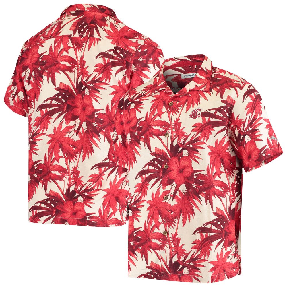 Men's Tommy Bahama Crimson Washington State Cougars Harbor Island Hibiscus Button-Up Shirt