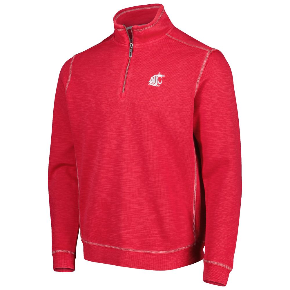 Men's Tommy Bahama Crimson Washington State Cougars Sport Tobago Bay Tri-Blend Mock Neck Half-Zip Jacket