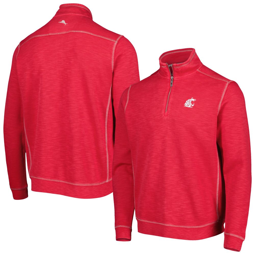 Men's Tommy Bahama Crimson Washington State Cougars Sport Tobago Bay Tri-Blend Mock Neck Half-Zip Jacket