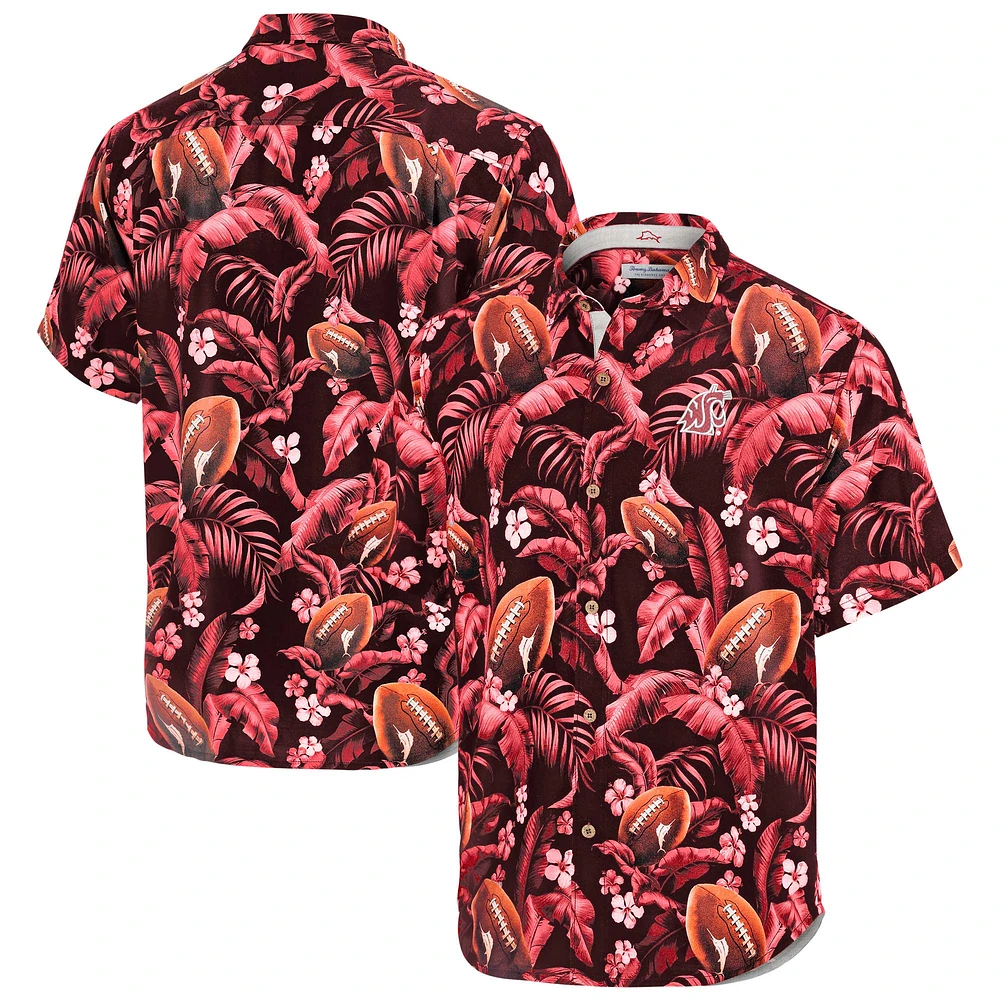 Men's Tommy Bahama Crimson Washington State Cougars Veracruz Cay First Down Blooms Button-Up Shirt