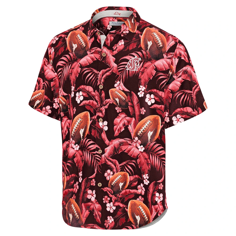 Men's Tommy Bahama Crimson Washington State Cougars Veracruz Cay First Down Blooms Button-Up Shirt