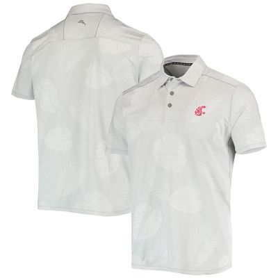 Men's Tommy Bahama Gray Washington State Cougars Palm Coast Delray Frond IslandZone Allover Print Polo