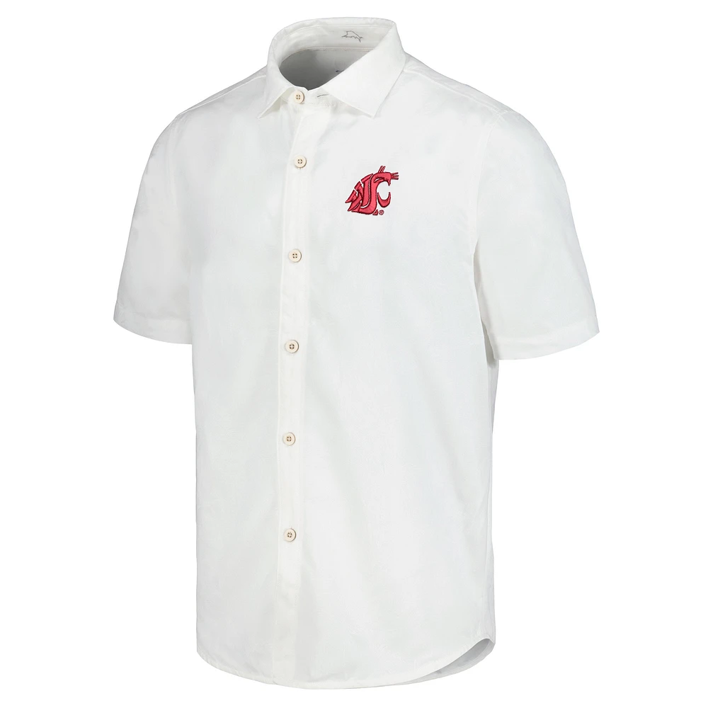 Men's Tommy Bahama White Washington State Cougars Coconut Point Palm Vista IslandZone Camp Button-Up Shirt