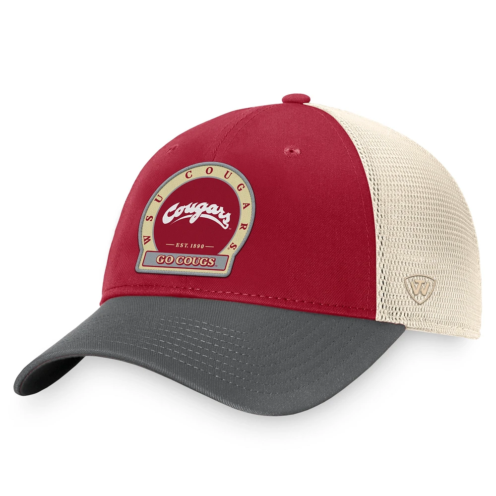 Casquette réglable pour hommes Top of the World Crimson Washington State Cougars Refined Trucker