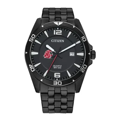 Washington State Cougars Citizen Quartz Black-Tone Stainless Steel Watch