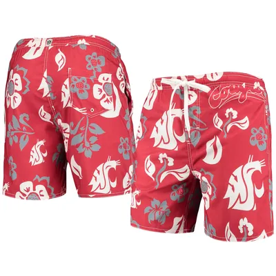 Washington State Cougars Wes & Willy Floral Volley Logo Swim Trunks - Crimson