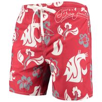 Men's Wes & Willy Crimson Washington State Cougars Floral Volley Logo Swim Trunks