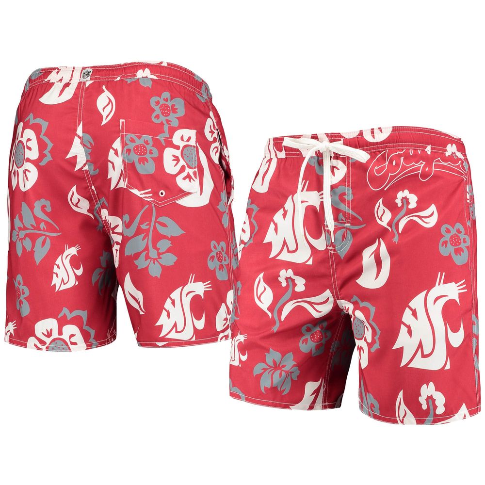 Men's Wes & Willy Crimson Washington State Cougars Floral Volley Logo Swim Trunks