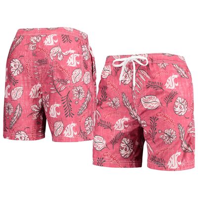 Men's Wes & Willy Crimson Washington State Cougars Vintage Floral Swim Trunks