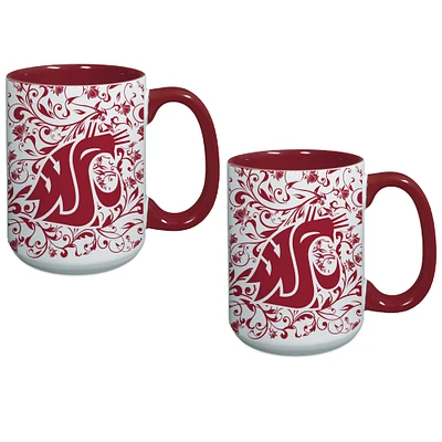 Lot de deux tasses à motif floral des Cougars de l'État de Washington