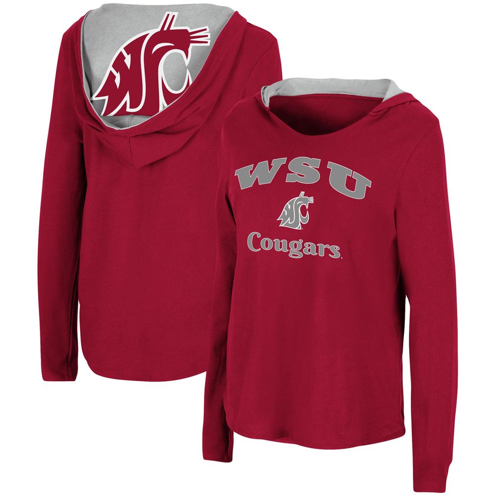 Women's Colosseum Crimson Washington State Cougars Catalina Hoodie Long Sleeve T-Shirt