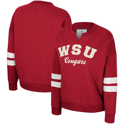 Women's Colosseum Crimson Washington State Cougars Perfect Date Notch Neck Pullover Sweatshirt