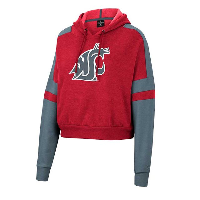 Sweat à capuche court Colosseum Crimson Washington State Cougars Throwback Stripe Arch Logo pour femme