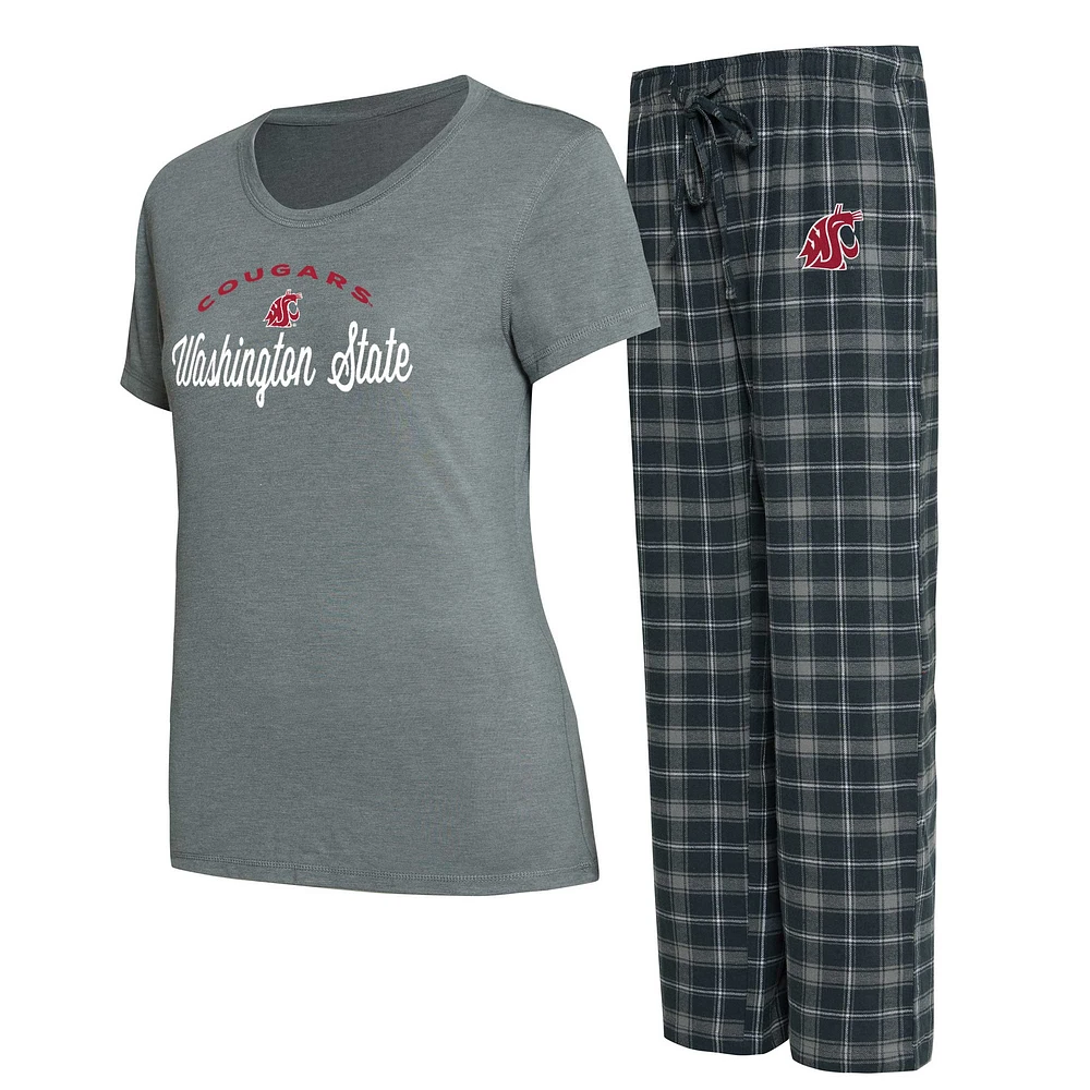 Ensemble de nuit Concepts Sport Charbon/Gris Washington State Cougars Arctic T-shirt et pantalon en flanelle pour femmes