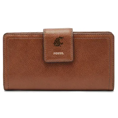 Washington State Cougars Fossil Women's Leather Logan RFID Tab Clutch - Brown