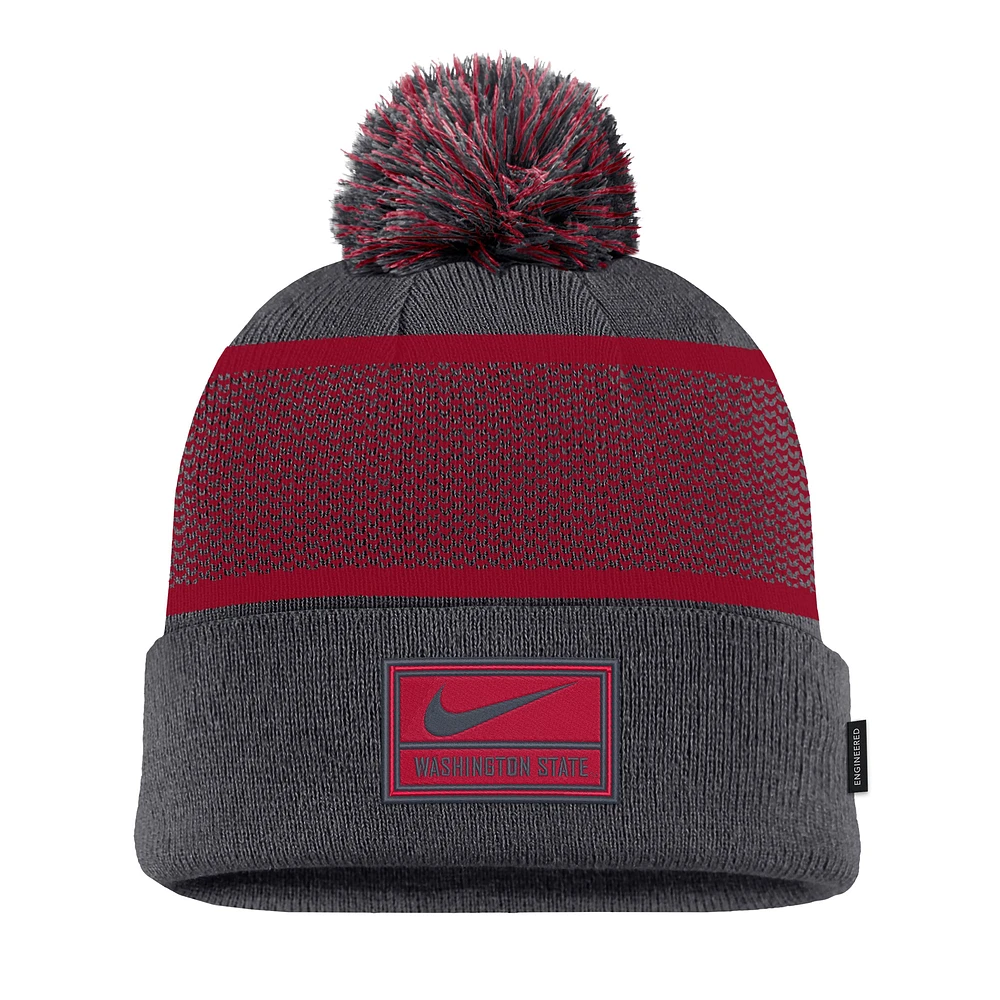 Bonnet en tricot à revers avec pompon Nike Anthracite Washington State Cougars 2024 Sideline Peak pour jeune