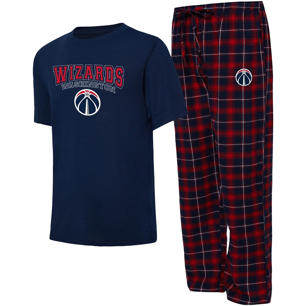 Ensemble de nuit t-shirt et pantalon pyjama College Concepts pour hommes, bleu marine/rouge, Washington Wizards Arctic