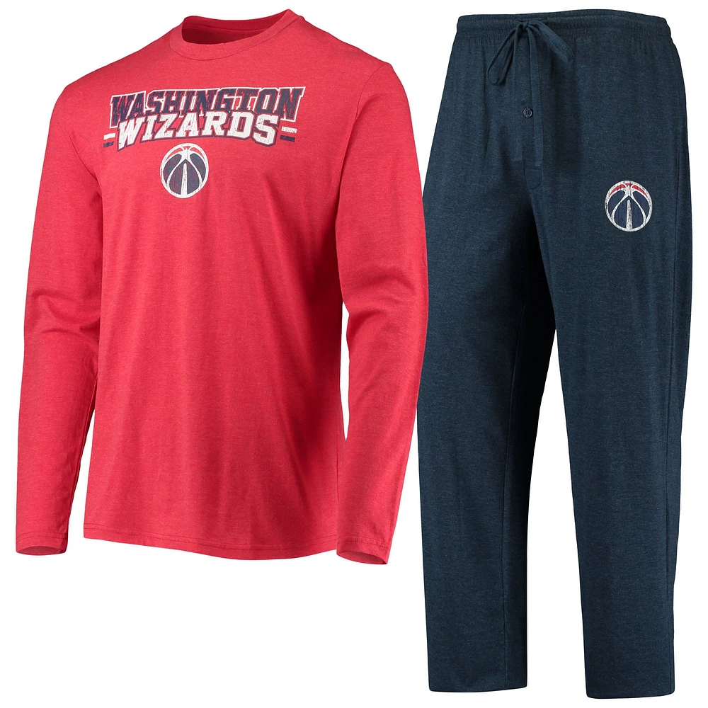 Ensemble de pyjama à manches longues et pantalon Washington Wizards pour hommes Concepts Sport bleu marine/rouge