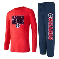 Ensemble de nuit pour hommes Concepts Sport bleu marine/rouge Washington Wizards Meter T-shirt à manches longues et pantalon